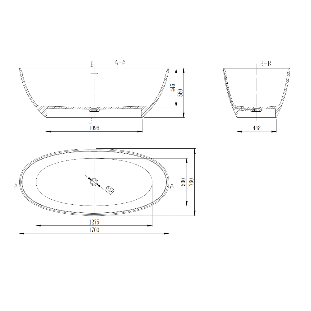 Ванна из искусственного камня Vincea Solid Surface 170х76 Белый матовый — изображение 4