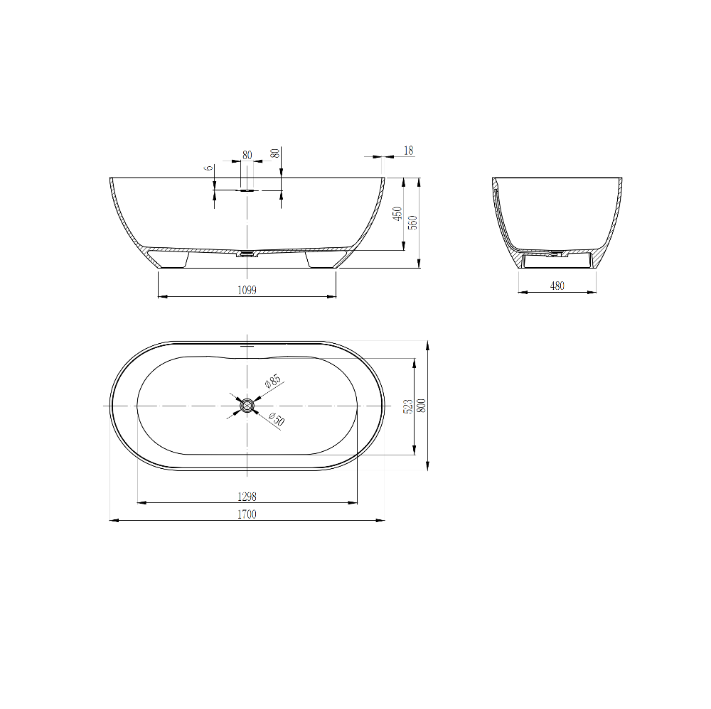 Ванна из искусственного камня Vincea Solid Surface 170х80 Белый матовый — изображение 5
