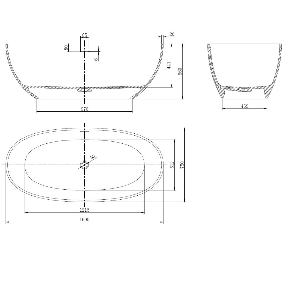 Ванна из искусственного камня Vincea Solid Surface 160х75 Белый матовый — изображение 5