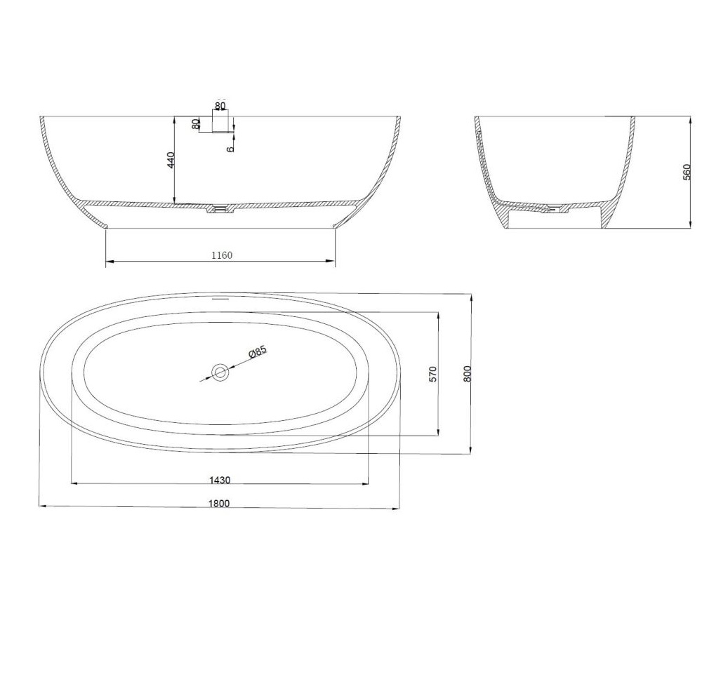 Ванна из искусственного камня Vincea Solid Surface 180х80 Белый матовый — изображение 5