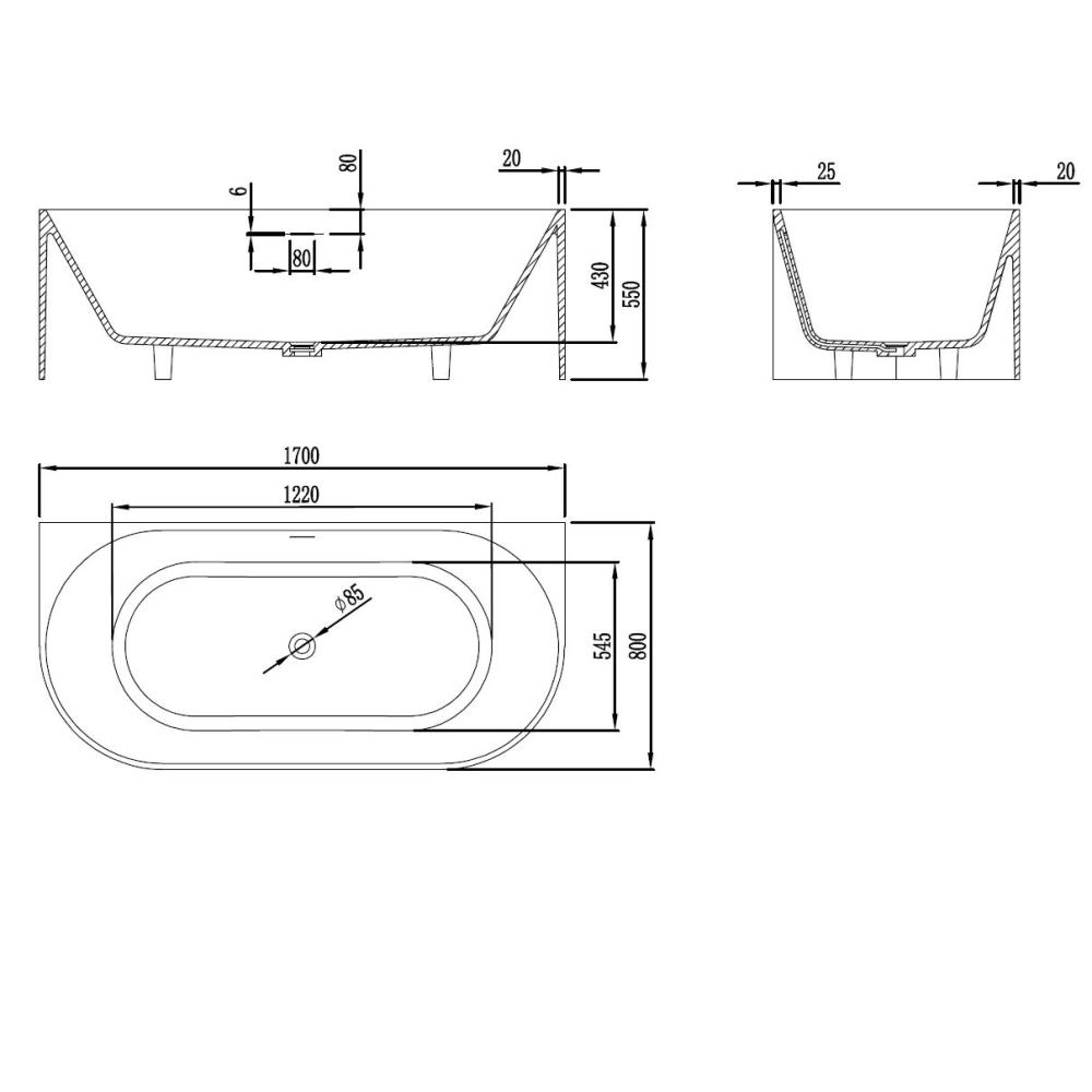 Ванна из искусственного камня Vincea Solid Surface 170х80 Белый матовый — изображение 5