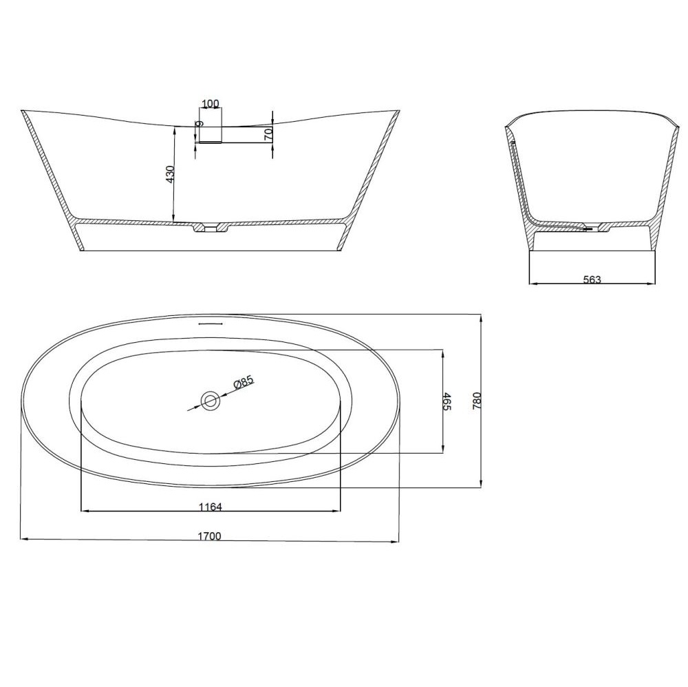 Ванна из искусственного камня Vincea Solid Surface 170х78 Белый матовый — изображение 6