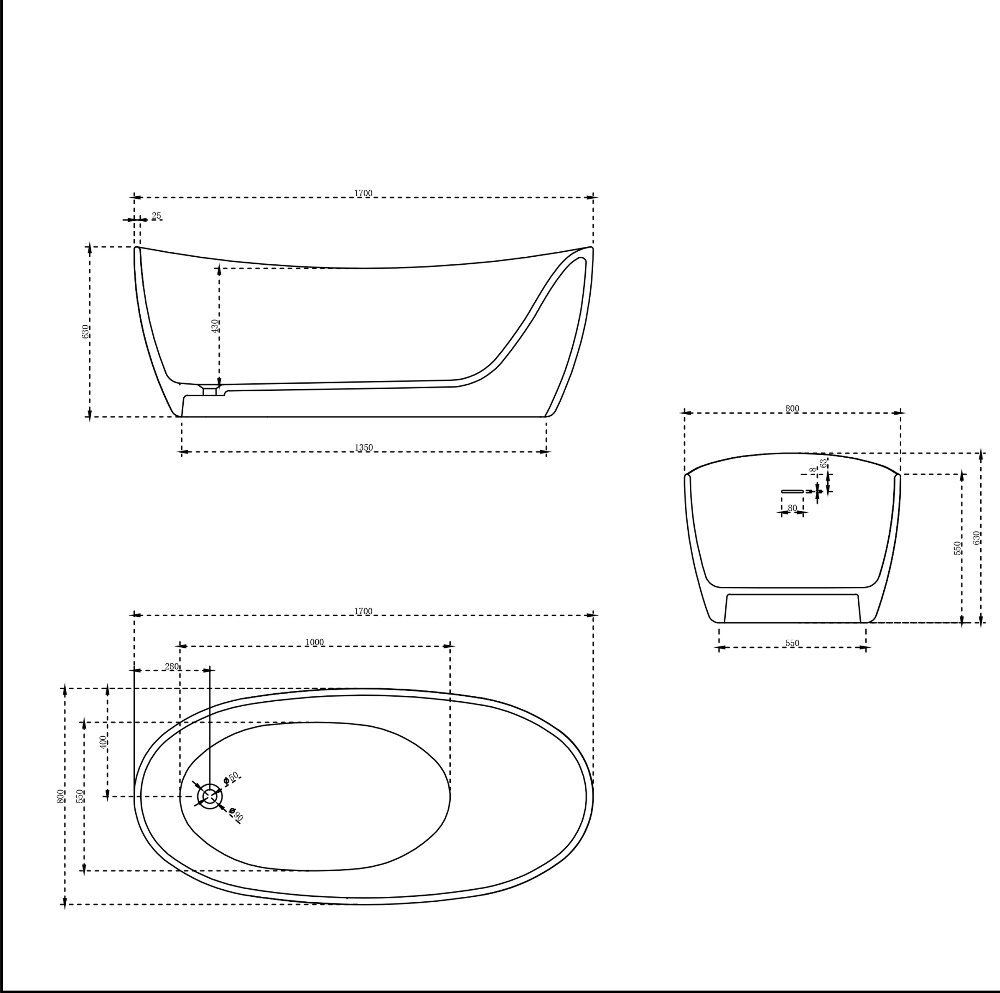 Ванна из искусственного камня Vincea Solid Surface 170х80 Белый матовый — изображение 5