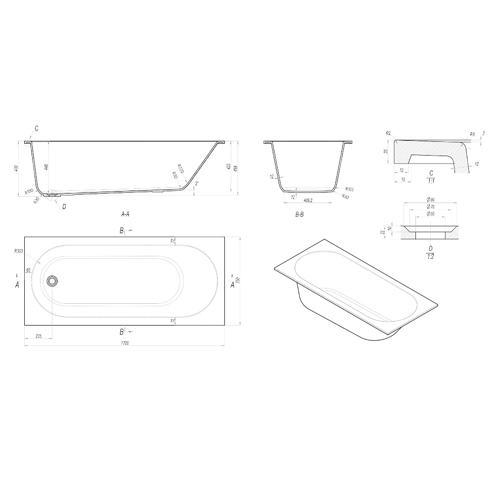 Ванна из искусственного камня Vincea Solid Surface 170х75 Белый матовый — изображение 5