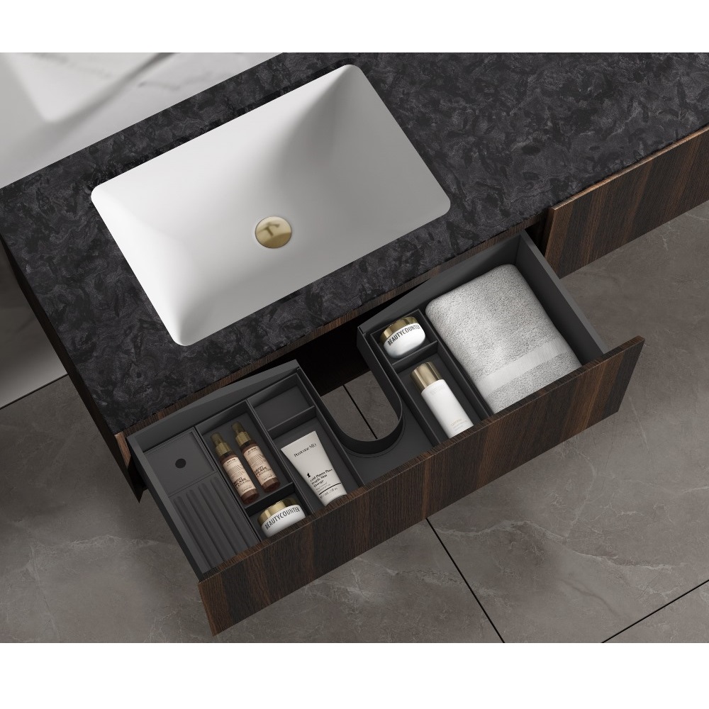 Тумба подвесная Vincea Luxe 140 с светодиодной подсветкой с встроенным датчиком движения Шпон натуральный орех — изображение 3