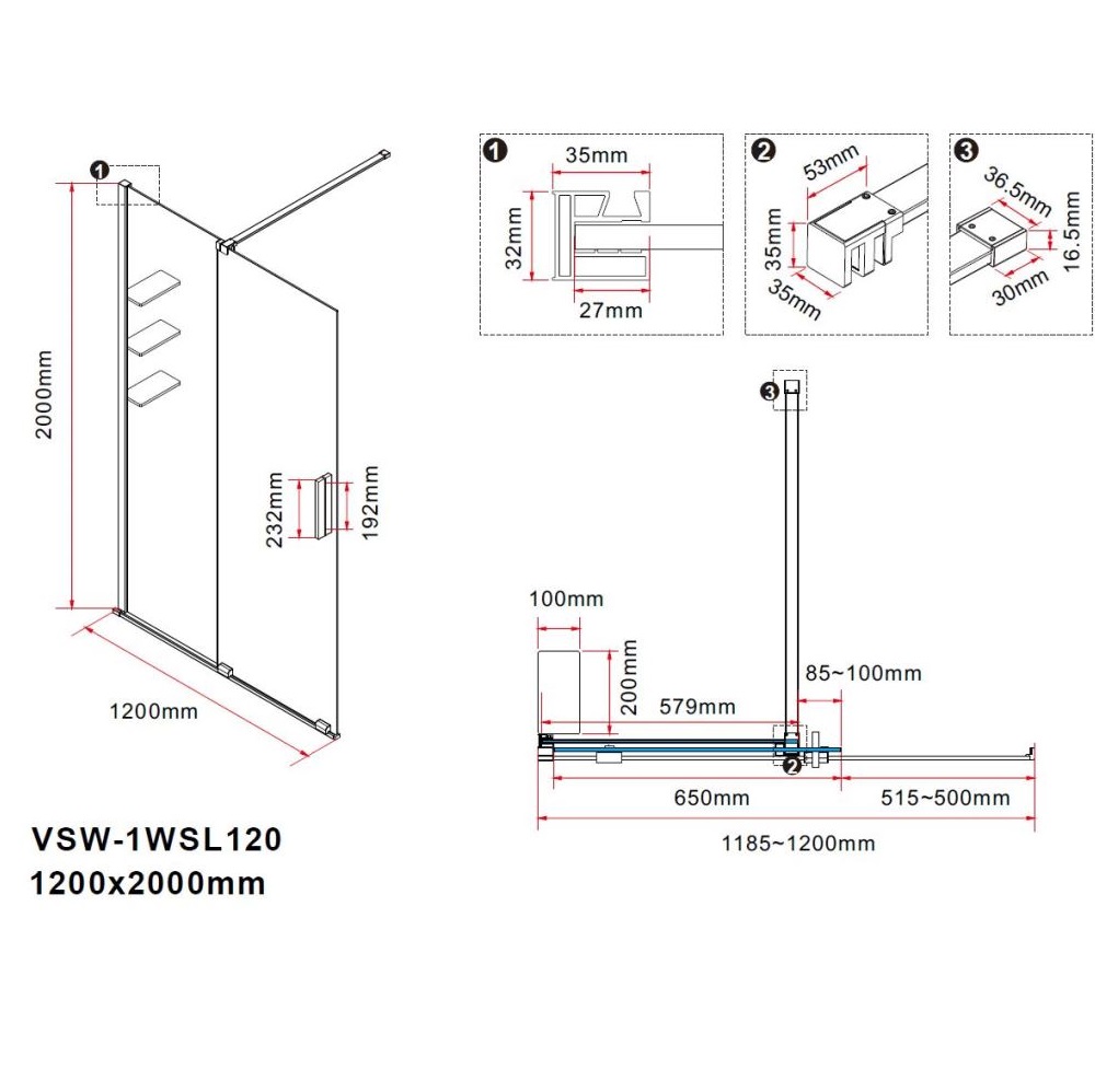 Душевая перегородка Vincea Walk-In 120 Черный / Прозрачное — изображение 7