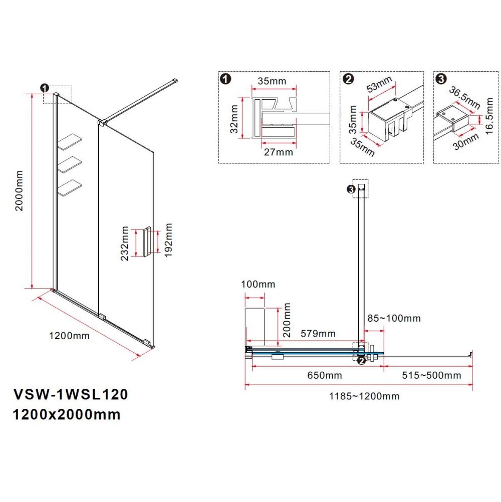 Душевая перегородка Vincea Walk-In 120 Вороненая сталь / Янтарное — изображение 6